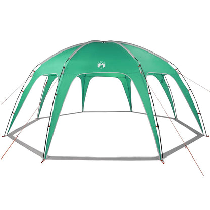 Detail van de zeegroen vidaXL partytent met gebogen zijwanden en stevige glasvezelstokken.