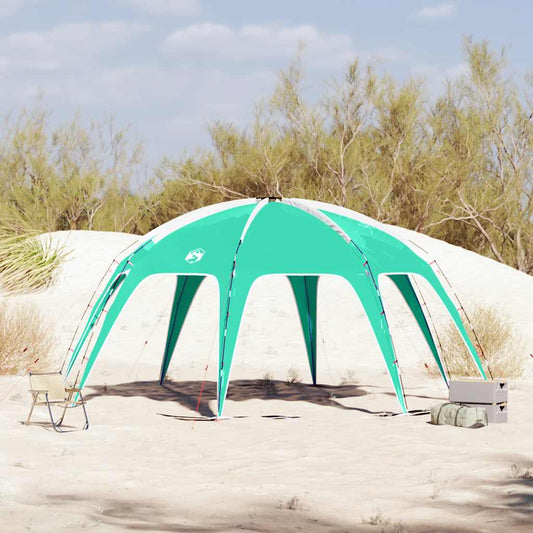 Zeegroen vidaXL partytent, waterdicht en eenvoudig op te zetten in een zandomgeving.