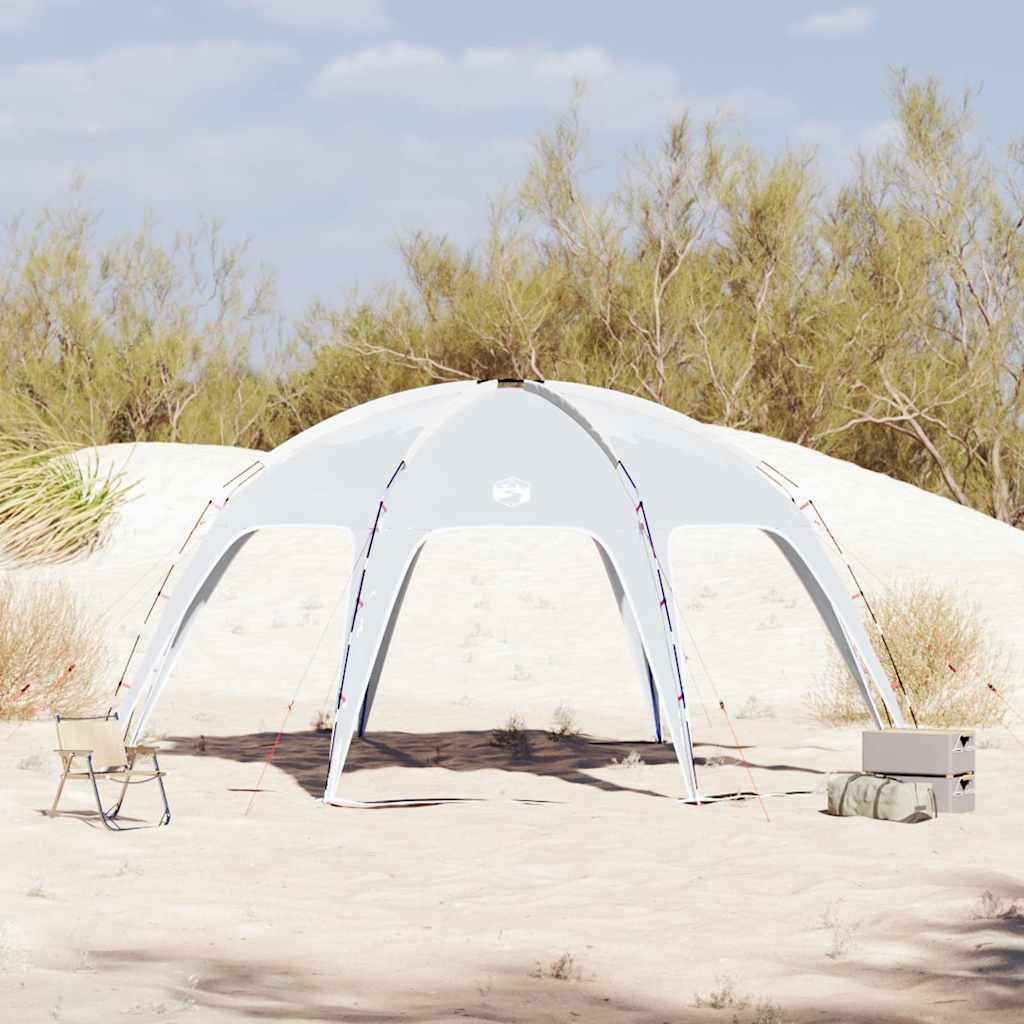 Detail van de grijze vidaXL partytent met gebogen stokken in een zandige omgeving.