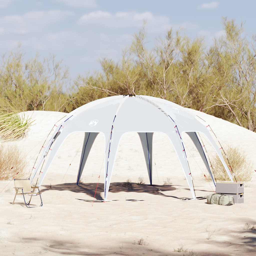 Grijze vidaXL partytent, waterdicht, opgesteld op een zandige ondergrond.