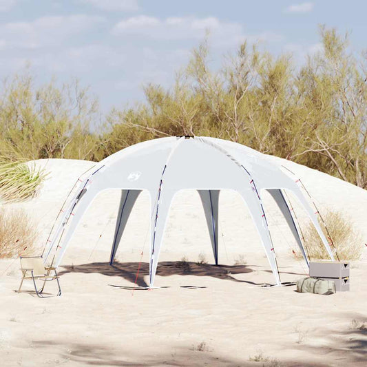 Grijze vidaXL partytent, waterdicht, opgesteld op een zandige ondergrond.