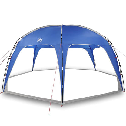 Detail van de azuurblauwe vidaXL partytent met stevige glasvezelstokken en windvlaggen.