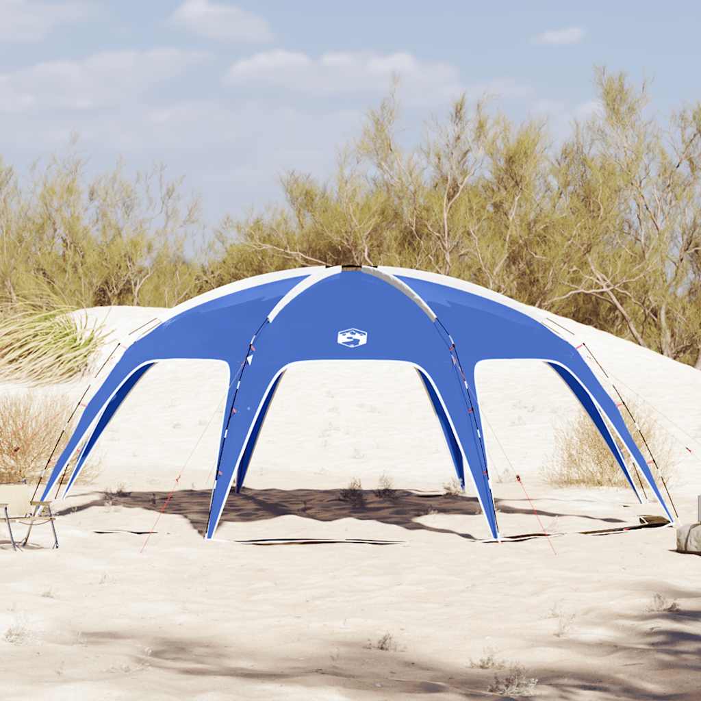 Zijaanzicht van de azuurblauwe vidaXL partytent, ideaal voor buiten evenementen.