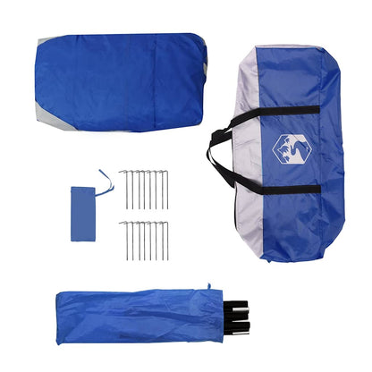 Detail van de azuurblauwe vidaXL partytent met draagtas en bevestigingsstokken.