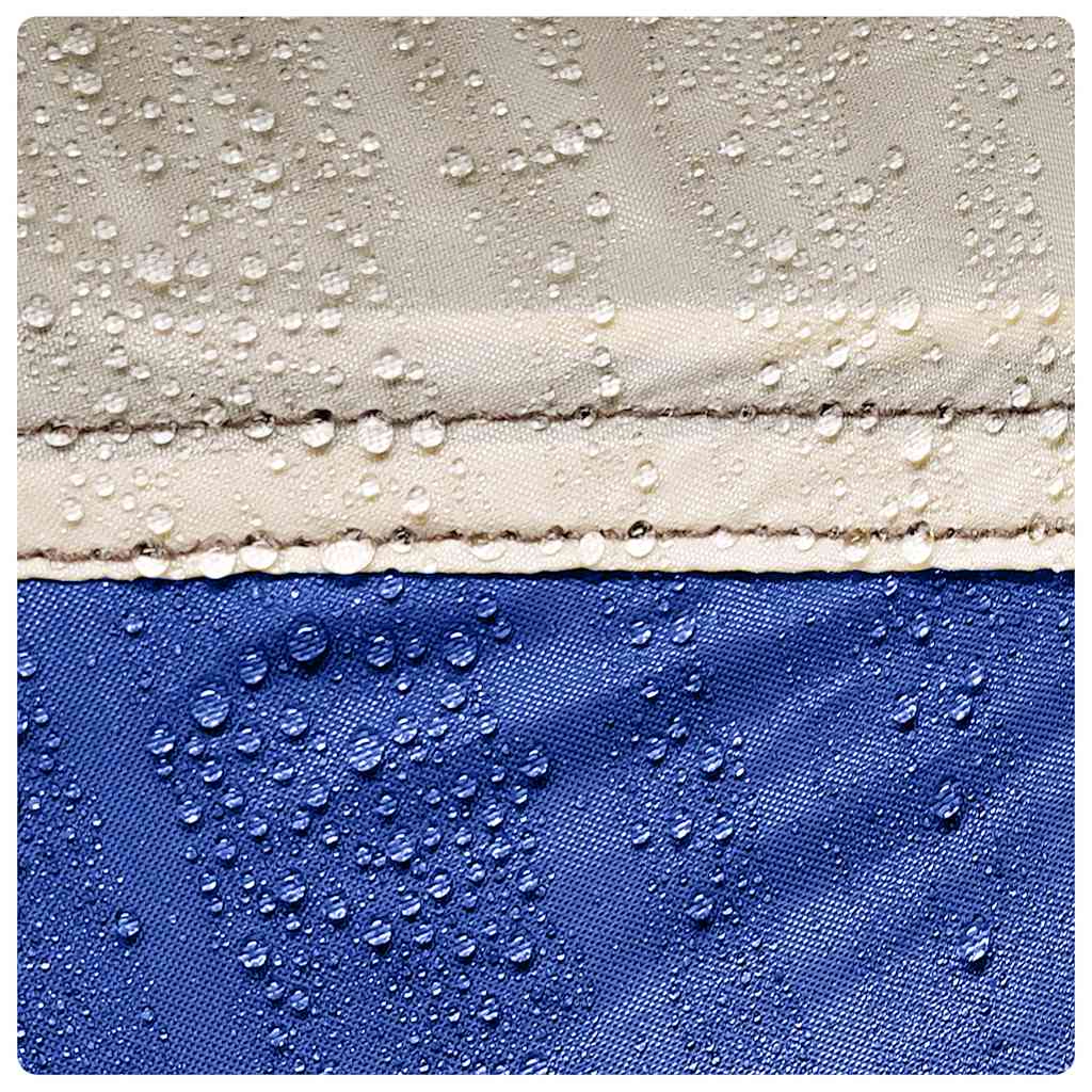 Detail van de waterdichte stof van de vidaXL partytent in azuurblauw met regendruppels.
