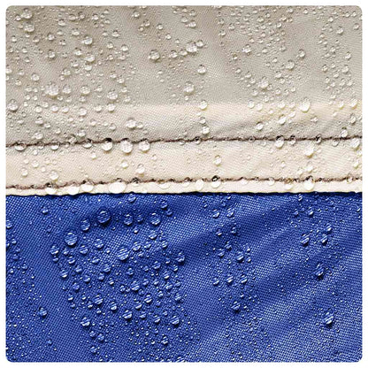 Detail van de waterdichte stof van de vidaXL partytent in azuurblauw met regendruppels.
