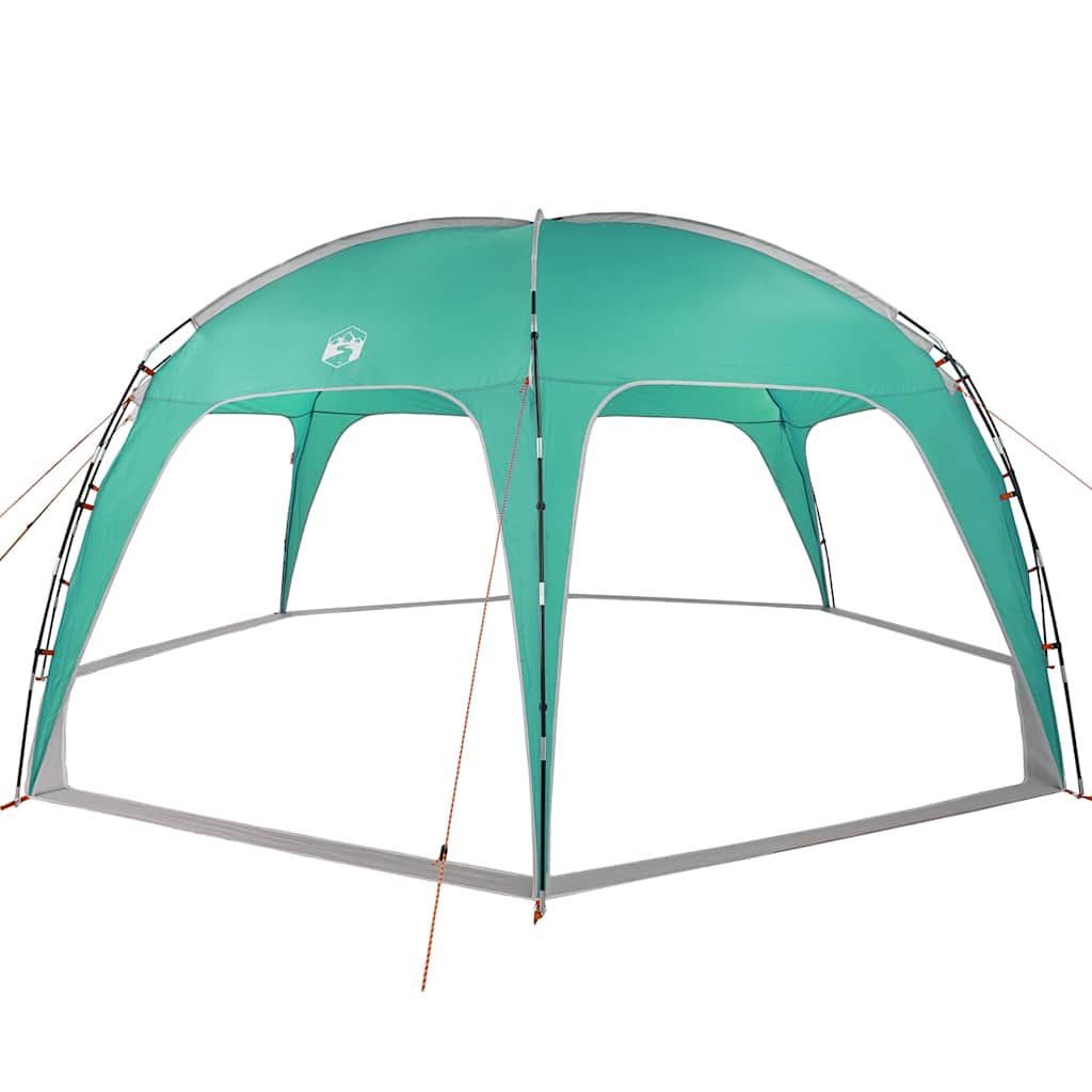 Zijaanzicht van de zeegroene vidaXL partytent met opgezette structuur.