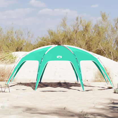 Detail van de zeegroen vidaXL partytent met open zijwanden in een zandige omgeving.