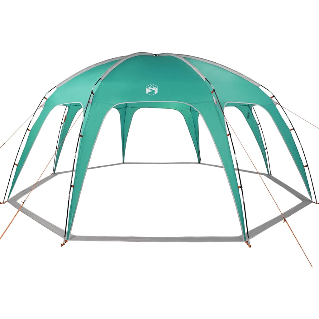Detailweergave van de zeegroene vidaXL partytent met elegante bogen en stevige bevestigingen.