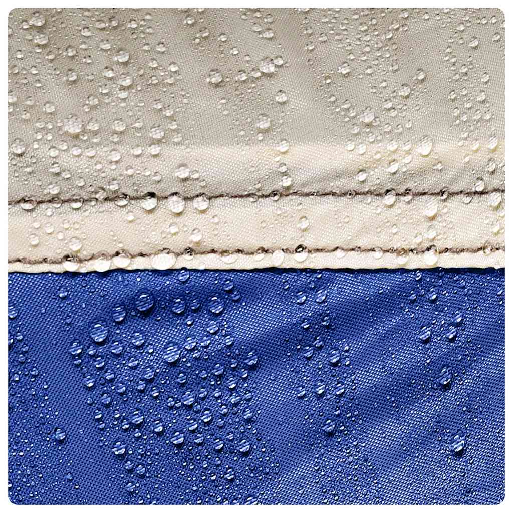 Detail van de waterdichte azuurblauwe stof van de vidaXL partytent met regendruppels.