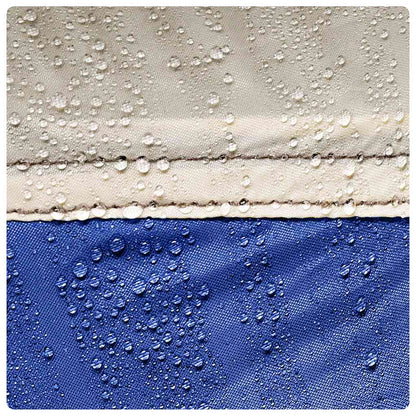 Detail van de waterdichte azuurblauwe stof van de vidaXL partytent met regendruppels.