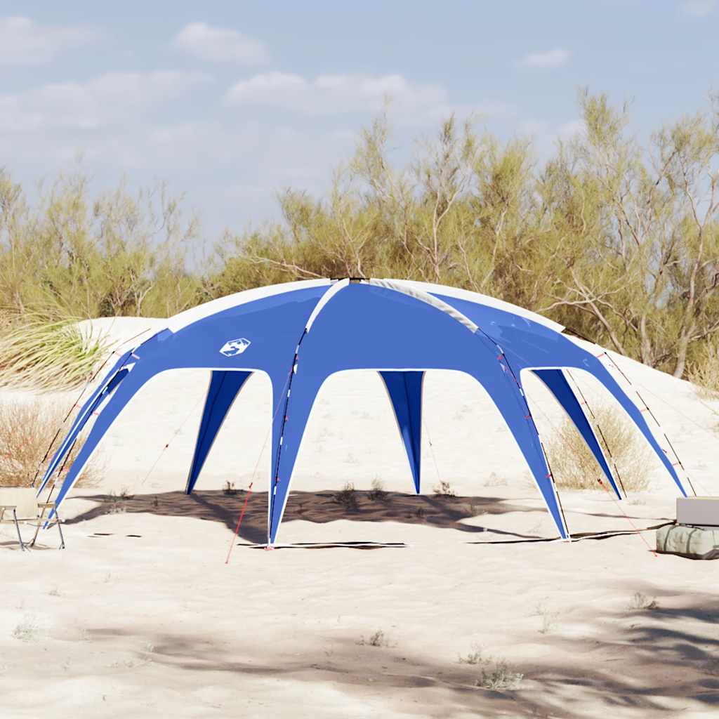 Azuurblauwe vidaXL partytent met waterdichte bescherming, op een zandige ondergrond.