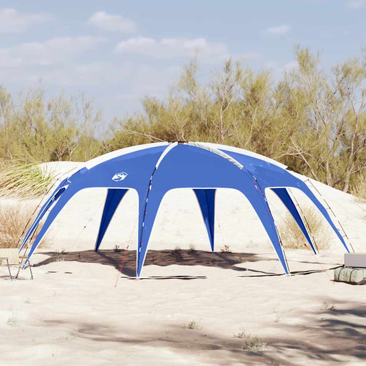 Azuurblauwe vidaXL partytent met waterdichte bescherming, op een zandige ondergrond.