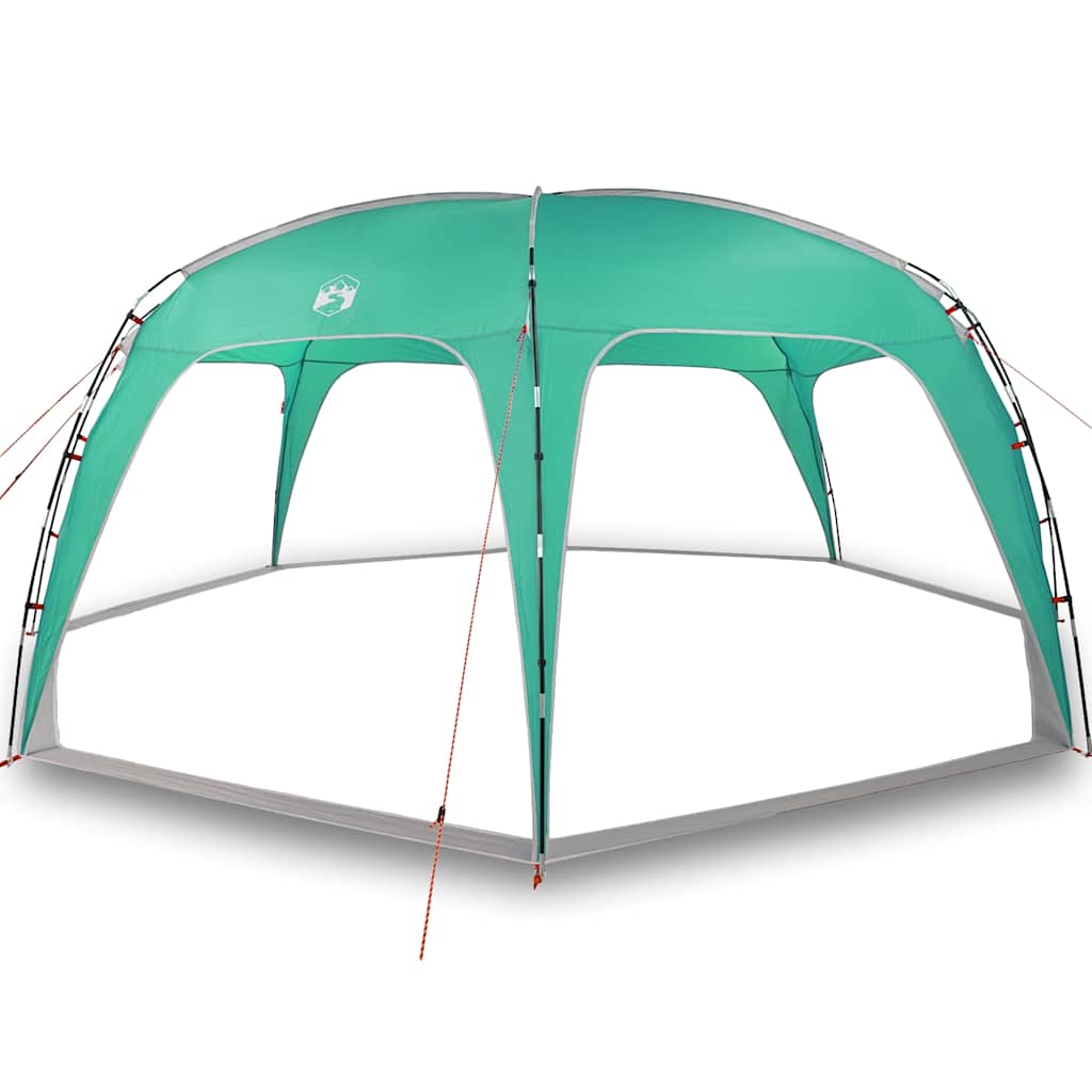 Detail van de zeegroene vidaXL partytent met waterdicht ontwerp en stevige stokken.