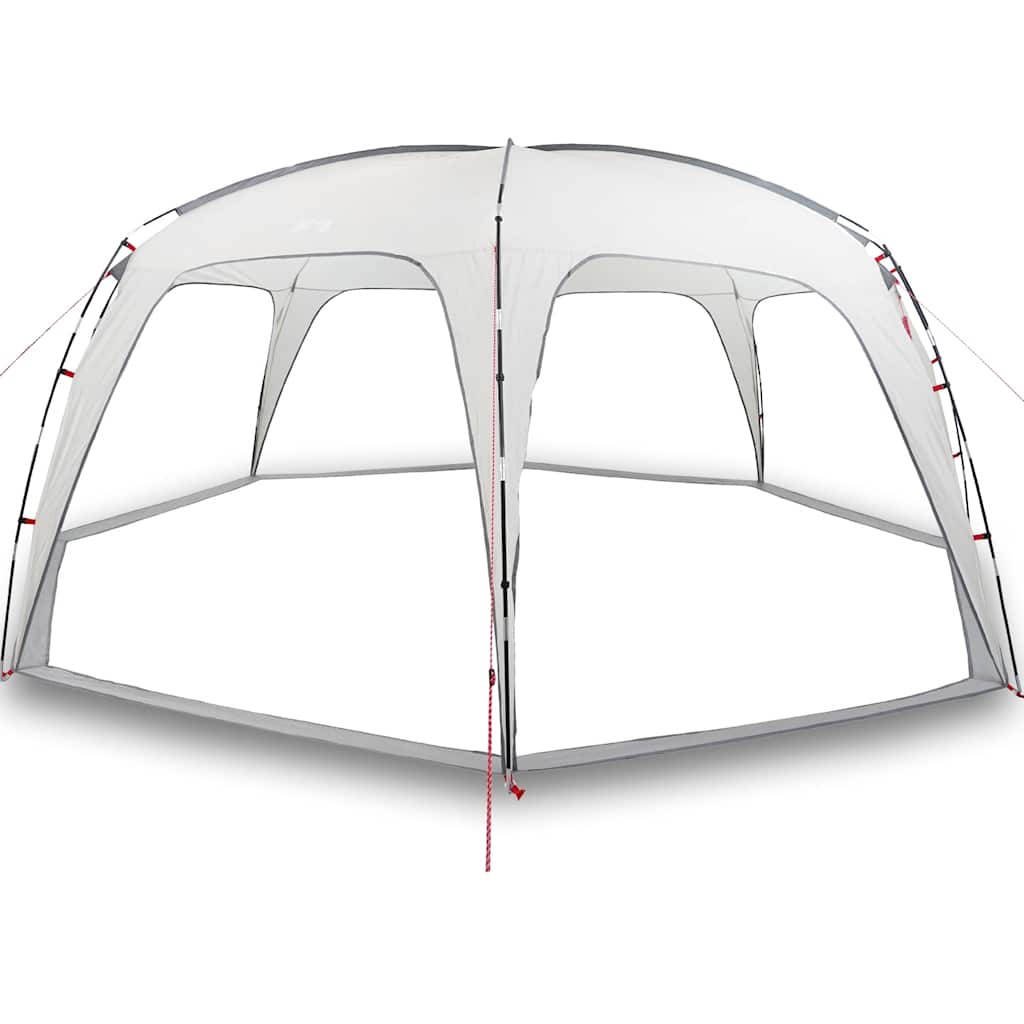 Zijaanzicht van de vidaXL waterdichte partytent in grijs met open structuur.