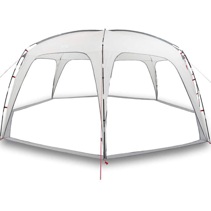 Zijaanzicht van de vidaXL waterdichte partytent in grijs met open structuur.