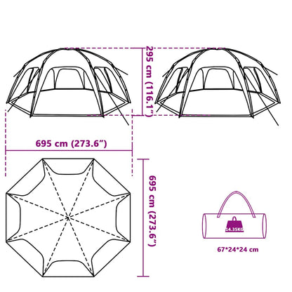 Zijaanzicht van de vidaXL waterdichte partytent met afmetingen en draagtas.