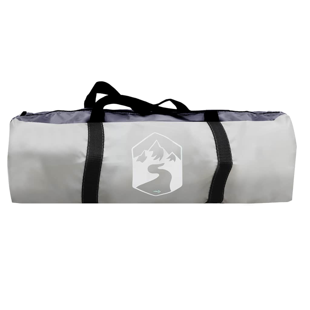 Grijze draagtas van de vidaXL partytent met logo en handvatten voor eenvoudig transport.