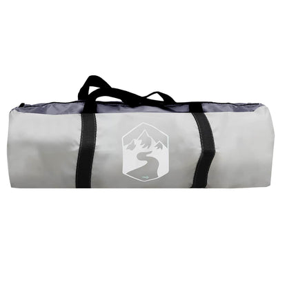 Grijze draagtas van de vidaXL partytent met logo en handvatten voor eenvoudig transport.