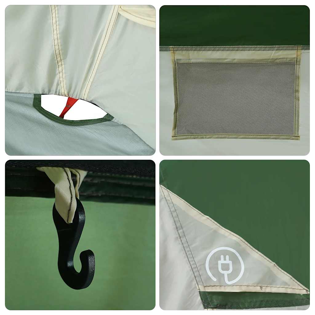 Detail van de gaaswand en bevestigingshaak van de vidaXL 4-persoons tent in groen.
