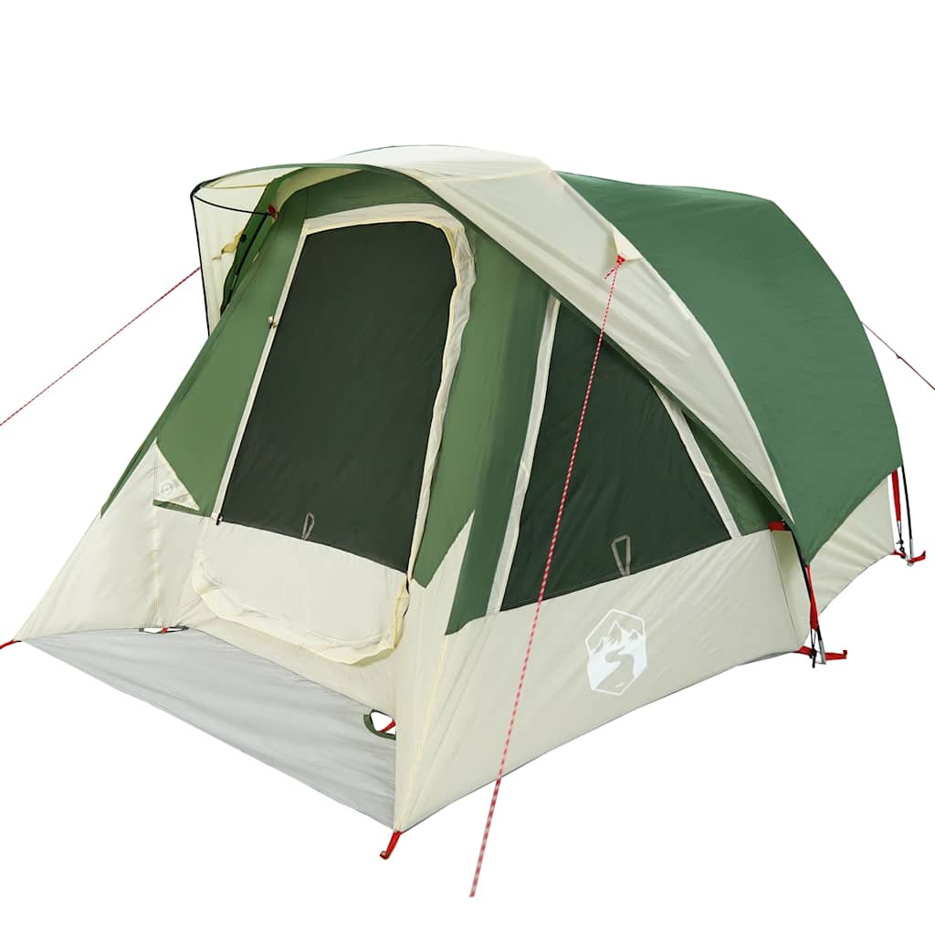 Detail van de vidaXL 4-persoons tent met groene en beige kleuren, zijaanzicht.