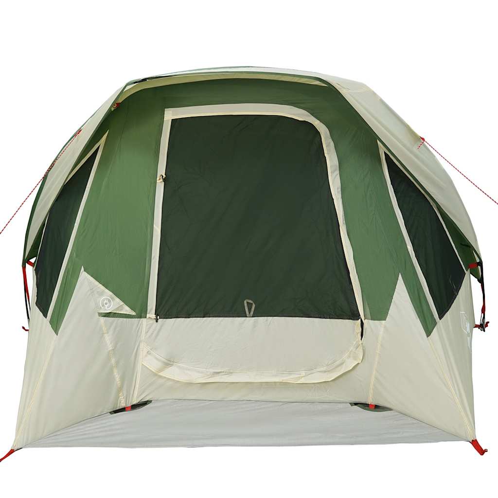 Detail van de vidaXL 4-persoons tent met groene gaaswanden en waterdichte ingang.