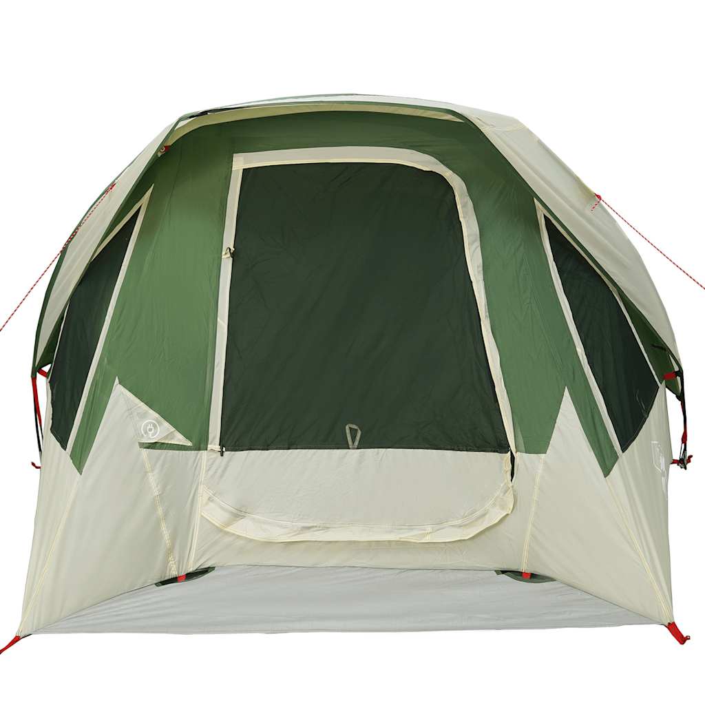 Detail van de groene vidaXL 4-persoons tent met gaaswanden en ingangsopening.