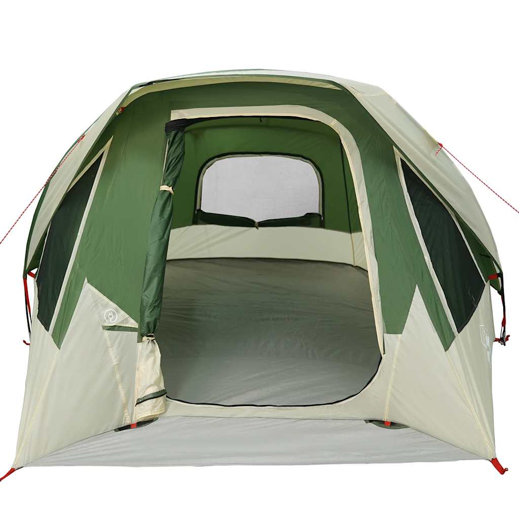 Zijaanzicht van de vidaXL 4-persoons tent met groene wanden en gaasventilatie.