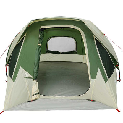 Zijaanzicht van de vidaXL 4-persoons tent met groene wanden en gaasventilatie.