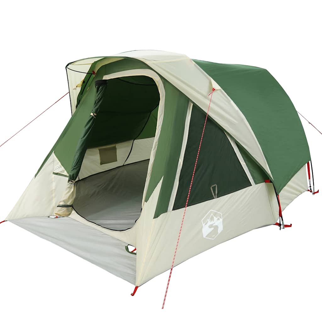 Detail van de groene vidaXL 4-persoons tent met open ingang en ventilatiegaas.