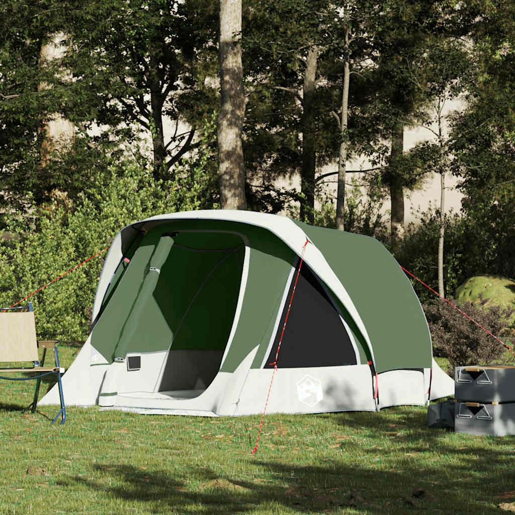 Groene vidaXL 4-persoons tent, waterdicht en met ruime ingang in de natuur.