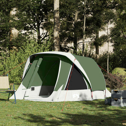Groene vidaXL 4-persoons tent, waterdicht en met ruime ingang in de natuur.
