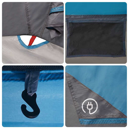 Detail van de gaaswanden en haak van de vidaXL 4-persoons tent in blauw.