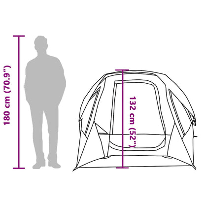 Zijaanzicht van de vidaXL 4-persoons tent met afmetingen en details van de ingangen.