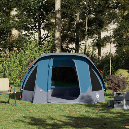 Detail van de vidaXL 4-persoons tent in blauw, met gaaswanden voor ventilatie.