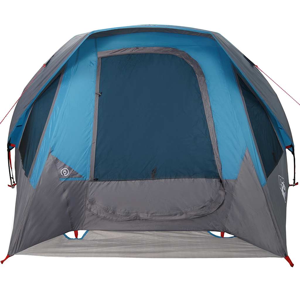 Detail van de vidaXL 4-persoons tent, met een waterdichte blauwe buitentent en gaaswanden.