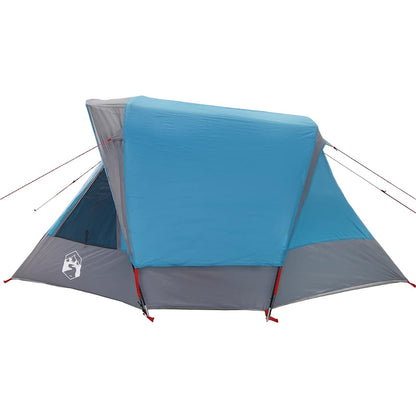 Detail van de vidaXL 4-persoons tent in blauw, zijaanzicht met waterdichte bovenkant.