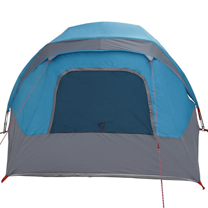 Detail van de blauwe vidaXL 4-persoons tent met gaaswanden en waterdichte voorkant.