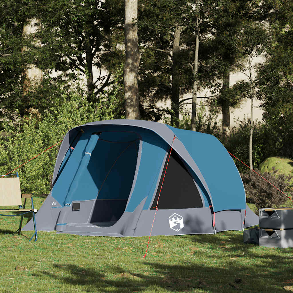Blauwe vidaXL 4-persoons tent met waterdicht ontwerp, zijaanzicht in de natuur.