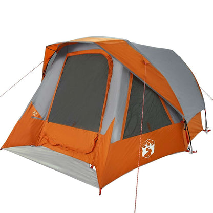 Detail van de tent vidaXL 4-persoons in grijs en oranje, met ventilatierooster en stevige constructie.