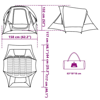 Detail van de vidaXL tent met afmetingen en opbergzak in grijs en oranje.
