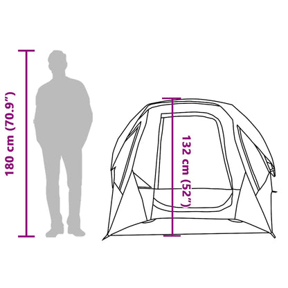 Zijaanzicht van de vidaXL 4-persoons tent met afmetingen en ruimte voor staande personen.