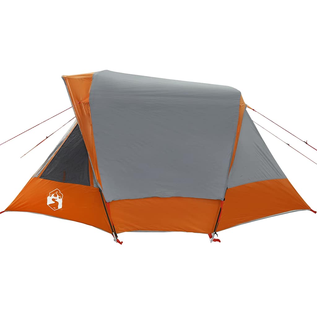 Detail van de grijs-oranje vidaXL tent met open ingang en waterdichte bekleding.