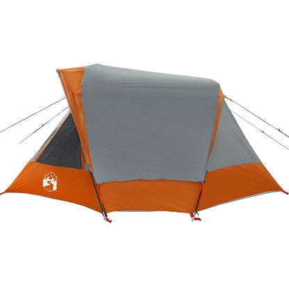 Detail van de grijs-oranje vidaXL tent met open ingang en waterdichte bekleding.