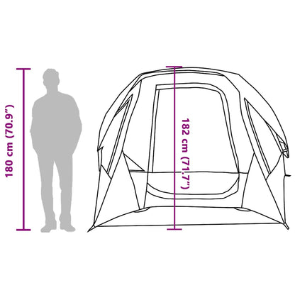Zijaanzicht van de vidaXL 6-persoons tent met afmetingen en ingetekende figuur.