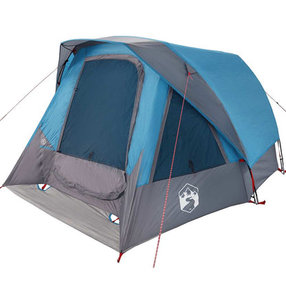 Zijaanzicht van de vidaXL gezinstent, waterdicht blauw met ventilatieopening.