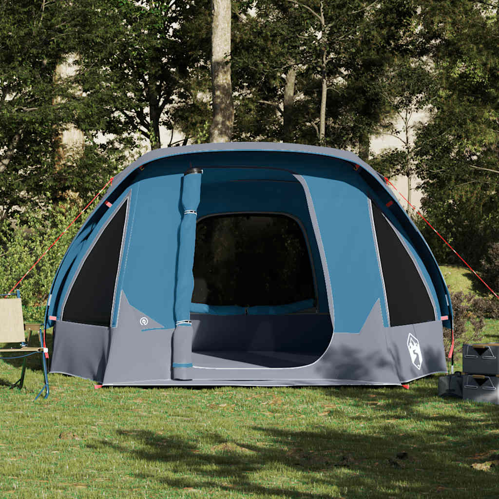 Detail van de vidaXL 6-persoons tent in blauw, zijaanzicht met open ingang.