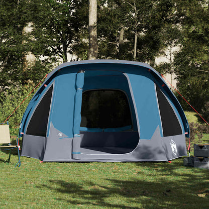 Detail van de vidaXL 6-persoons tent in blauw, zijaanzicht met open ingang.