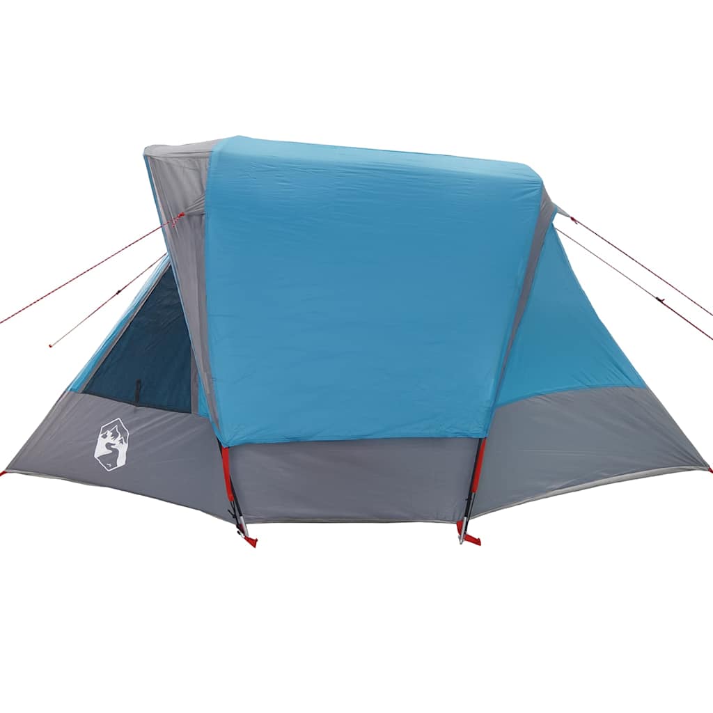 Detail van de vidaXL 6-persoons tent in blauw met grijze accenten, zijaanzicht.