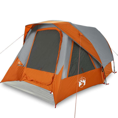 Detail van de vidaXL gezinstent met grijze en oranje kleuren, zijaanzicht met open ingang.
